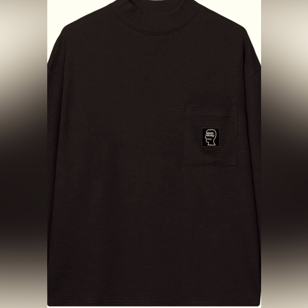 Braindead | Men’s Mock Neck Waffle Long-Sleeve Shirt | Black, Men’s Small